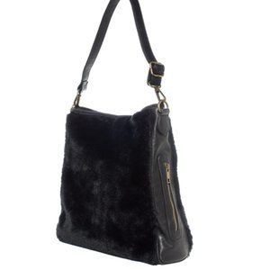 Fur Sure Hobo Purse - Black Faux Fur Super Soft 14” Rock Punk Rockabilly Retro